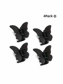 4pcs Classic Matte Black Butterfly Hair Claw Clips, Large Elegant Shark Tooth Jaw Clips For Half Updo Ponytail - Black - View 2
