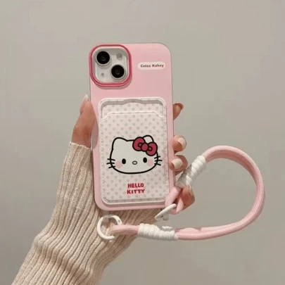 SANRIO 一套时尚可爱多巴胺手机壳+猫咪图案卡包+挂绳，波点撞色设计，防水防震材质，兼容 17系列、11/12/12 Pro、13/14/15、13 Pro/14 Pro/15 Pro、12 Pro Max/13 Pro Max/14 Pro Max/15 Pro Max、16、16 Pro、16 Pro Max、17、17 Pro、17 Pro Max