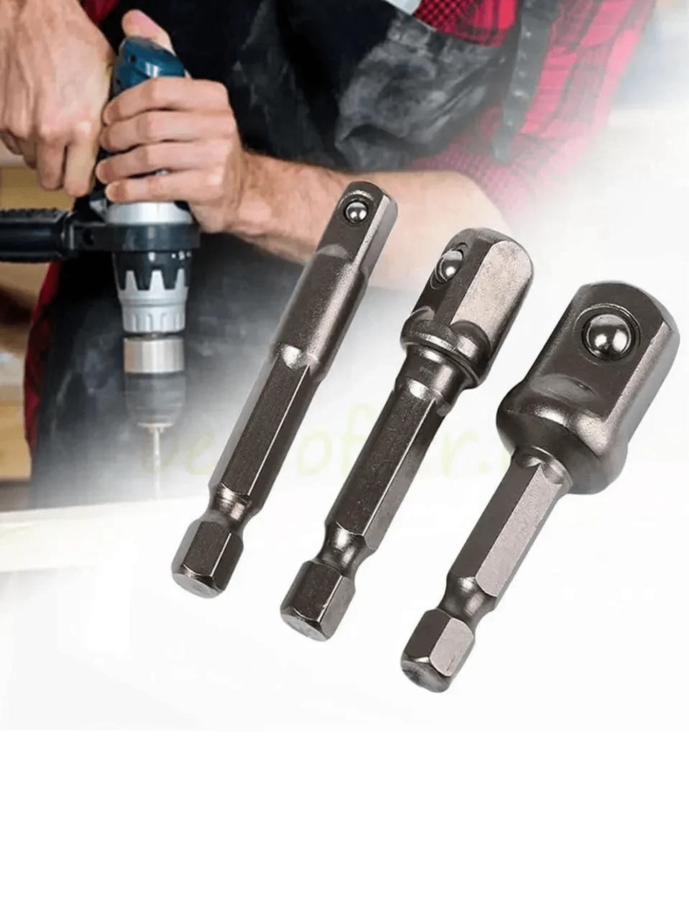 3pcs Chrome Vanadium Steel Socket Adapter Set, 1/4", 3/8", 1/2" Hex Shank Extension Drill Bits & Shaft Kit, Hex Shank Adapter Extension Suitable For Power Tools - Multicolor - View 1
