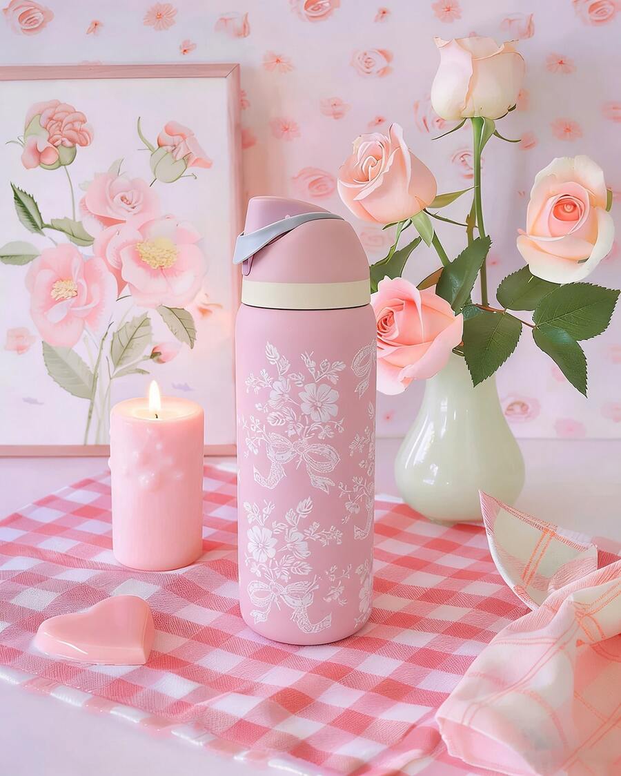 OwaIa Pink Lace Butterfly Large Capacity Stainless Steel Water Bottle,32oz/945ml,With A Straw,Exquisite Appearance,Keeps Drinks Hot Or Cold,Can Hold Iced Drinks And Water,Suitable For Leisure,Work,Sports,Indoors And Outdoors,Suitable For Students And Office Workers,As A Gift.Vacuum Flasks-Everyday Tumbler-Perfect Birthday Gift-Father Day Tumbler - Hồng - Xem 1