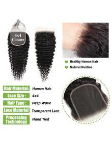 4x4 巴西原生人发深波浪蕾丝发片，带婴儿发，预先拔毛发际线，自然黑色，自由分缝，未经加工，完美打造自然发型 - SNatural - 查看 2