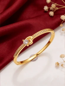 1 chiếc - Bộ trang sức cao cấp Love Set với đá Zirconia, vòng tay bằng đồng mạ vàng sang trọng, kiểu dáng hở, đa năng dành cho nữ. - Vàng - Xem 4