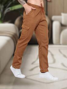 Men's Cargo Pants, Women's, 6 Pockets, Skate Style, Wide Leg, Drawstring Closure - Camel - View 2
