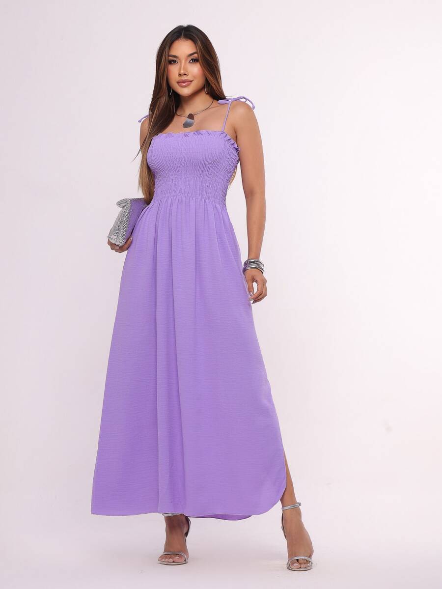 Women's Long Dress With Latex And Adjustable Straps, Comfortable And Elegant, Cool And Soft Fabric, Wrinkle-Free, Quick-Drying, For The End Of The Year - PROMOTION - 紫丁香 - 查看 1