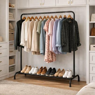 Cabideiro Estilo Industrial Prateleira Inferior Armazena Roupas Decora e Organiza Casa Closet Quarto