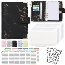 Sổ tay A6 dạng rời, bìa da PU vân đá cẩm thạch, sổ lập kế hoạch ngân sách tiền mặt 6 vòng, phong bì đựng tiền bằng da, sổ tay theo dõi thử thách tiết kiệm tiền kèm phong bì có khóa kéo. - A6 - Xem 12