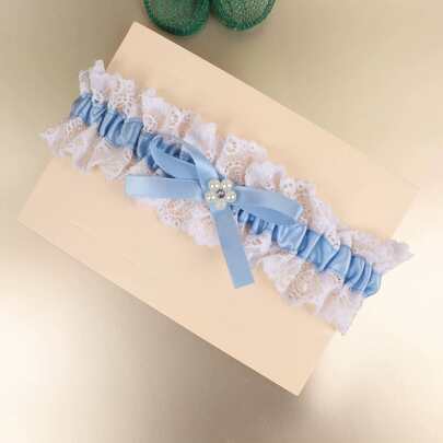 Dây nịt tất cô dâu đính nơ giả ngọc trai, dây nịt ren hoa trắng cho nữ, phụ kiện trang trí chân gợi cảm cho đám cưới, tiệc tùng, cosplay.