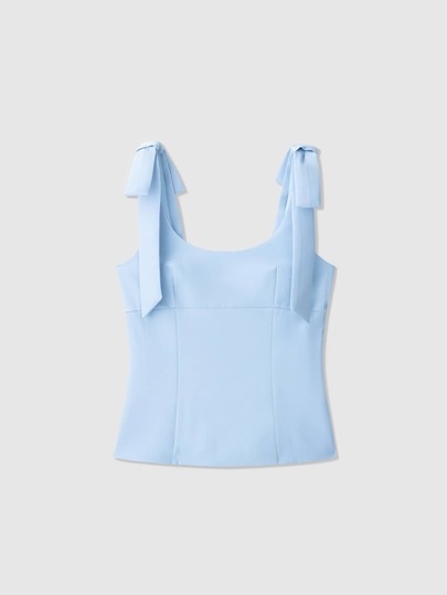 Women's Sleeveless Solid Color Bow Decor Blouse Summer