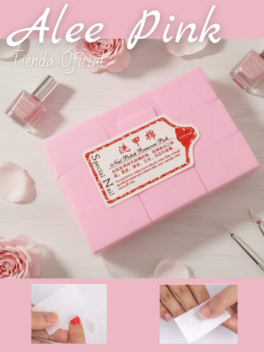 600 Toallitas sin pelusa, toallitas de tela no tejida color rosa, toalla de limpieza de arte de uñas, toallitas de celulosa desechables de un solo uso, de uso húmedo y seco, suministros para uñas, herramientas para quitar esmalte - ROSA - Ver 1