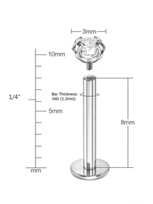 4 chiếc/6 chiếc/16G Khuyên môi phẳng đính đá Zirconia hình chữ T bằng thép không gỉ, khuyên tai sụn, kiểu dáng tối giản thời trang dành cho nữ, trang sức xỏ khuyên tai. - Nhiều màu - Xem 2