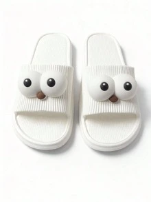 Dép xăng đan đế bằng dễ thương cho nữ - Thiết kế hở mũi, phù hợp cho ở nhà, đi nghỉ mát, du lịch, đi biển, dép xăng đan mùa hè mát mẻ, họa tiết sọc, mắt to dễ thương, đế mềm, kiểu dáng đôi, dép đi trong nhà tắm, dép thời trang thịnh hành, kiểu dáng phổ biến trên mạng, nhẹ và bền. - Mắt to - trắng - Xem 15