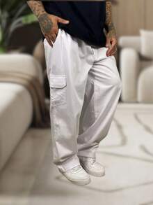 Men's Cargo Pants, Women's, 6 Pockets, Skate Style, Wide Leg, Drawstring Closure - White - View 1