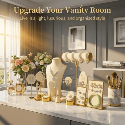 Luxury Metal Frame Velvet Jewelry Display Stand, Necklace Mannequin & Earring Ring Holder, Desktop Storage Props For Home, Shop & Live Show Photography, Practical Mother's Day Gift For Mom & Friends