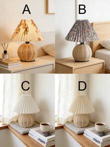 1pc Rattan Table Lamp, Retro Handmade Pleated Lamp, Nordic Solid Wood Bedside Lamp, Suitable For Homestay, Dining Room, Camping, Minimalist Warm Light Touch Control Lamp, Atmosphere Nightlight - Multiple Colors - View 2