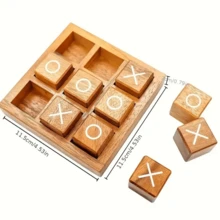 一套木制XO井字棋游戏，桌面版，成人家庭互动益智棋盘游戏玩具，包含9个棋子和1个底座，采用优质实木制成，完美适配咖啡桌、客厅、办公桌等场景。 - 彩色 - 查看 3