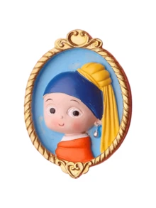 1个抽象趣味3D卡通人物图案金色边框冰箱贴，卡通世界名画冰箱贴，树脂材质，创意个性化礼物，送给家人朋友，完美的厨房和客厅装饰 - 多款 - 查看 14