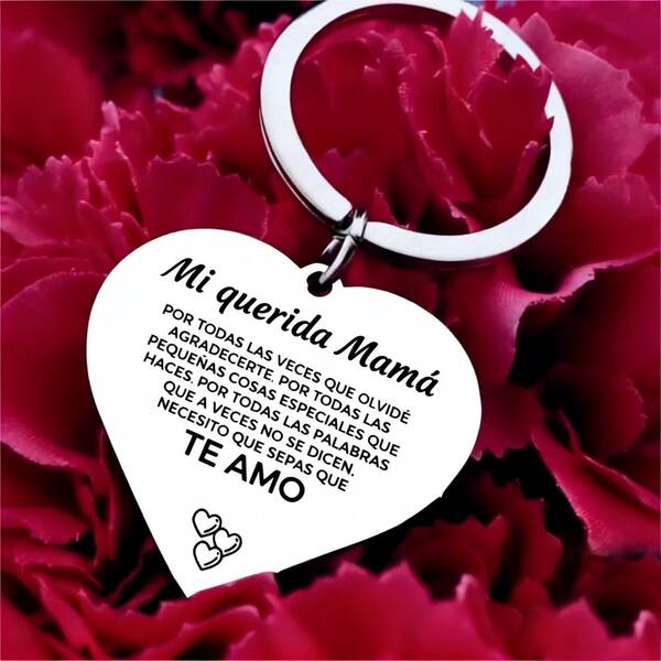 Un confort diario para mamá - Llavero con forma de corazón de acero inoxidable - Grabado con el mensaje "Mi Querida Mama", regalo único para el Día de la Madre, accesorio duradero y elegante para bolso o coche, regalo para el Día de la Madre