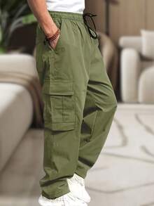 Men's Cargo Pants, Women's, 6 Pockets, Skate Style, Wide Leg, Drawstring Closure - Dark Green - View 1