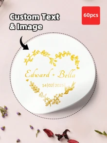 1-60 miếng dán tùy chỉnh, hình tròn, trong suốt và mạ vàng. Những nhãn dán chống thấm nước và dầu này rất phù hợp cho đám cưới, kỷ niệm và các bữa tiệc, mang đến nét cá nhân hóa với văn bản tùy chỉnh. - Nhiều màu - Xem 50