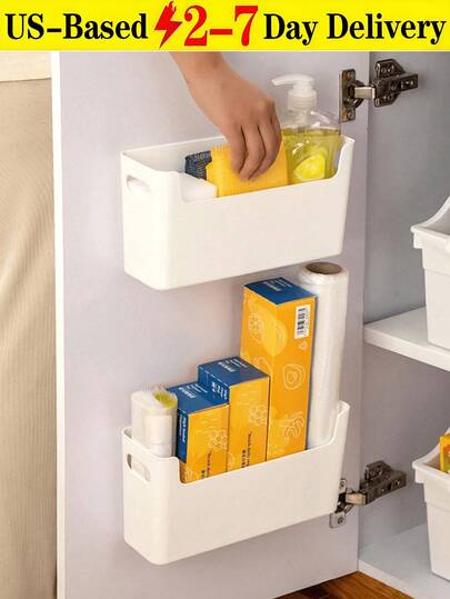 [Delivery Within 2-7 Days In The United States] Adhesive-Backed Cabinet Door Storage Rack, Interior Cabinet Shelf, Under-Sink Door Panel Organizer. Suitable For Kitchen Cabinets, Sinks, Bathroom Doors, Offices, Garages, Craft Rooms, And More (2-Piece Set - Large White). Sturdy Design With Strong Adhesive Backing Ensures Secure Attachment To Cabinet Doors. Multifunctional Storage Saves Space And Provides Easy Access To Condiments, Sponges, Pot Lids, And Other Small Items. Keep Frequently Used Items Within Reach To Reduce Counter Clutter. Easy To Clean, High Weight Capacity, And Maximizes Storage Space Local Delivery Quick Ship