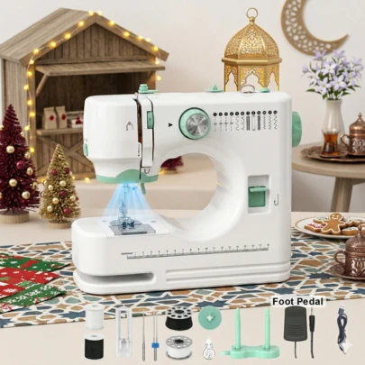 Manovix 12 puntadas incorporadas, máquina de coser eléctrica mini de 2 velocidades, máquina de coser y acolchar portátil amigable para principiantes con brazo libre, pedal y kit de herramientas de costura básicas, ligera para reparación de ropa, proyectos de acolchado DIY, regalo perfecto de Navidad, cumpleaños y vacaciones para entusiastas de la costura y la artesanía