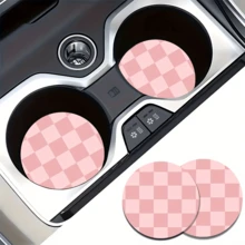 Simple Grid Style 2 Pieces Car Cup Holder Coaster - Anti Slip, 2.8-Inch Made Of Natural Rubber, Washable, Weighing 15 Grams Per Piece, Perfect For Car Interior Accessories - Suitable For Car Owners - Suitable For Daily Use - An Excellent Gift For Car Enthusiasts - Black Plaid 2-piece Set - View 6