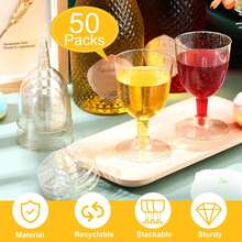 50 Pcs Disposable Clear Plastic Wine Glasses 5oz / 150ml, Gold Glitter Champagne Goblets Cocktail Cups For Weddings Birthday Bridal Shower Halloween Thanksgiving Christmas Party Outdoor Gatherings - 金色 - 查看 7