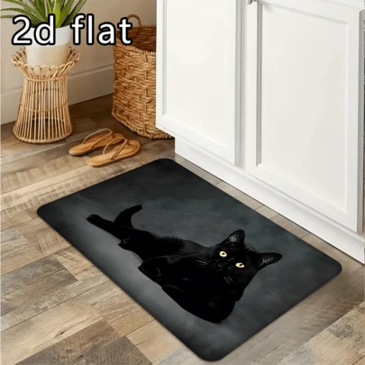 1pc/2pcs/3pcs Black Cat Pattern Kitchen Sponge Mat, Durable Thickened, Suitable For Kitchen, Living Room, Porch, Balcony And Home Decor, Multi-Functional Indoor/Outdoor Mat, Machine Washable, Absorbent Bathroom Mat
