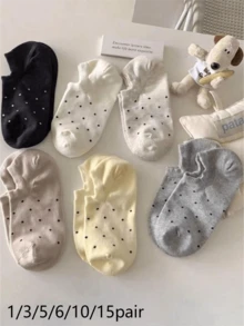 6双装女士时尚波点隐形内衬袜 - 彩色 - 查看 5