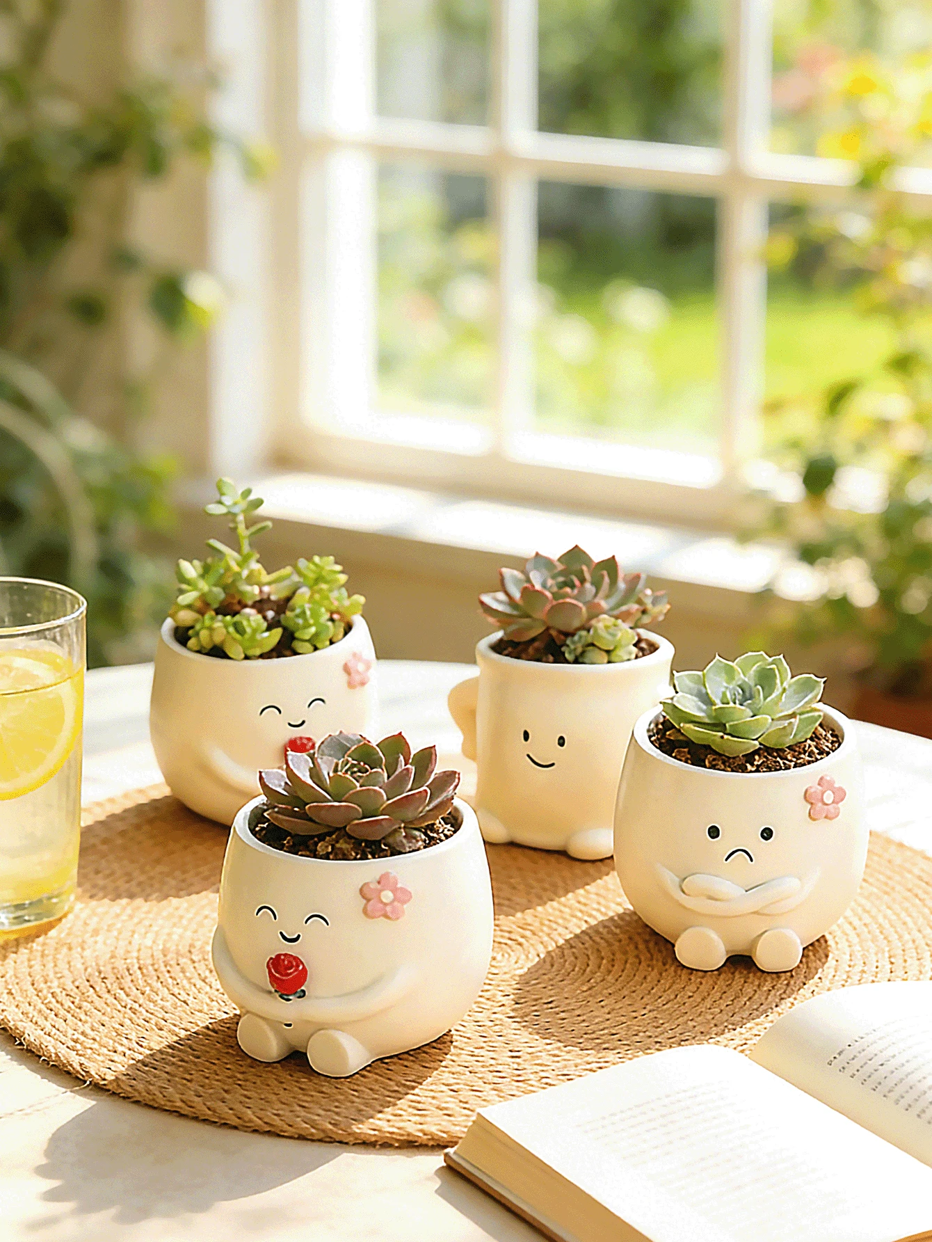 Cute Smiling Face Planter With No Drainage Hole, Suitable For Indoor Succulent Planting, Unique Gift For Plant Lovers - Multicolor - View 1