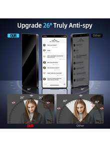 XINHONGYU 适用于三星 Galaxy S26 Ultra/26+/26、Galaxy S25 Ultra 的 3 片装隐私钢化玻璃屏幕保护膜，兼容 Galaxy S21/S22/S23/S24 Ultra、Galaxy S24 FE、S25 Ultra、S25 Edge、S26 Ultra、S26 Plus、S26，防窥、防指纹解锁、防刮、防摔、防水 - 黑色 - 查看 5