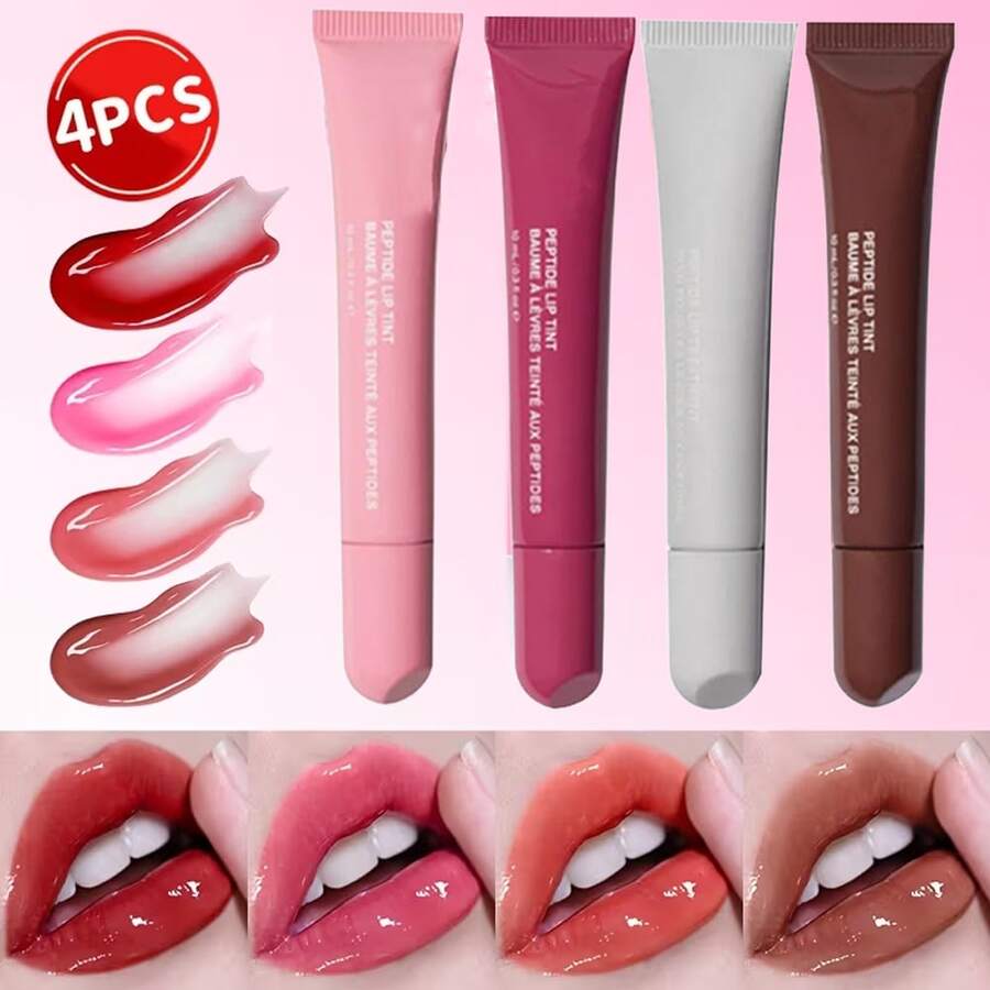 4pcs Lip Gloss Set, Ultra Moisturizing & Soothing Formula, Vitamin, High Gloss Non-Sticky Lip Balm With Peppermint, Rosehips, Coconut, Mango, Argan, Honey, Shea - 彩色 - 查看 1