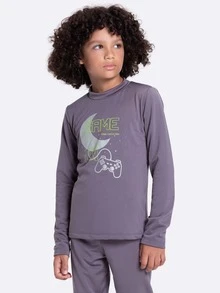 Conjunto Térmico Infantil Brilha no Escuro Masculino - Cinza - Visão 3