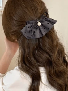 1 件新款法式蝴蝶结珍珠弹簧发夹，时尚裙摆设计，适合盘发 - 彩色 - 查看 1