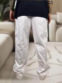 Men's Cargo Pants, Women's, 6 Pockets, Skate Style, Wide Leg, Drawstring Closure - White - View 6