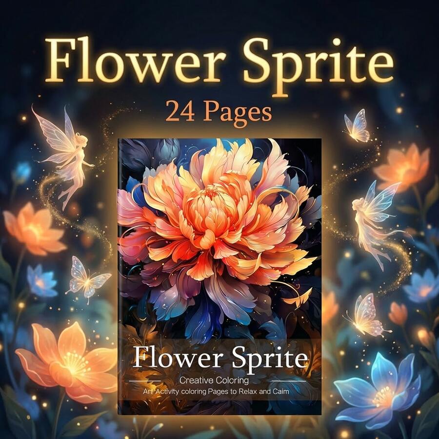 成人著色書-花卉主題,高品質厚紙,紓壓放鬆,24頁精緻設計雙面印刷,正念療癒藝術,聖誕節、生日與節日完美禮物 - 彩色 - 查看 1