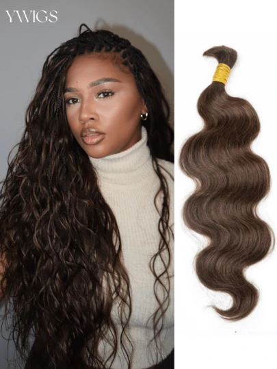Y WIGS Body Wave Bulk Human Hair For Braiding Color #4 Medium Brown 100% Real Human Braiding Hair For Boho Braids No Weft Virgin Human Hair Extensions 18-20 Inch 100g Spring Gifts For Women