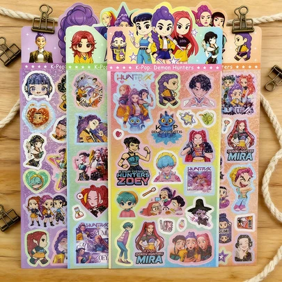 Hasbro مجموعة ملصقات بريق فتاة الساحرة K-POP، أوراق طباعة شخصيات جميلة هولوغرافية، ملصقات فينيل مقاومة للماء للتجليد والتدوين، هدايا للمعجبين