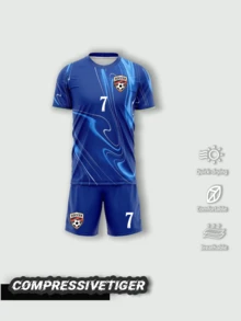 Personalized Football Jersey For Toddler Boys, Custom Name & Number Print T-Shirt And Shorts Set, Quick-Dry Sports Outfit - Blue - View 2
