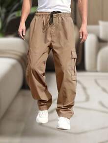 Men's Cargo Pants, Women's, 6 Pockets, Skate Style, Wide Leg, Drawstring Closure - Khaki - View 2