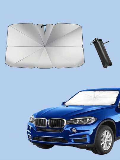 高级钛银色汽车遮阳帘 - 隔热防紫外线，适用于前挡风玻璃，卷帘式设计方便收纳 - 适用于所有车型 - 炎炎夏日理想之选 - 送给车主的完美礼物