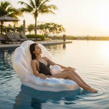 60-Inch Giant Inflatable Seashell Pool Float, Large Clam Raft For Adults, Heavy Duty PVC, Removable Pearl Ball Included, Ergonomic Shell Lounge Chair, Swimming Pool, Outdoor Backyard Party, Aesthetic Photo Prop, Bachelorette, Summer Beach Lake Ride-On - trắng - Xem 5