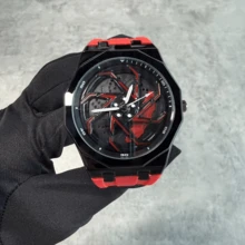 New Stylish Men's Spider Watch, Rotating Car Wheel Dial Quartz Watch, Waterproof Silicone Strap Sports Watch - one-size - View 2