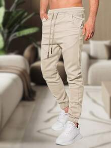 Men's Jogger Pants In Twill With Elastic Cuffs - Streetwear - Silver - View 3