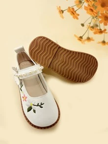 1 Đôi giày bệt thời trang cho bé gái, giày slip-on thêu hoa màu trắng, thiết kế khóa dán, đế mềm chống trơn trượt, thích hợp cho tiệc tùng, đám cưới, kỳ nghỉ. - trắng - Xem 5