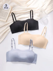 3 chiếc áo lót không dây dành cho nữ, kiểu dáng ôm sát, dành cho ngực nhỏ, không đường may, dạng camisole. - Nhiều màu - Xem 1