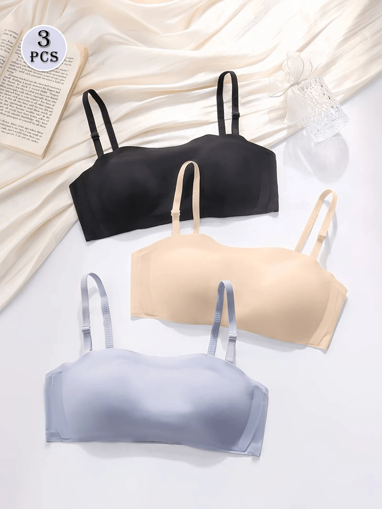 3 chiếc áo lót không dây dành cho nữ, kiểu dáng ôm sát, dành cho ngực nhỏ, không đường may, dạng camisole. - Nhiều màu - Xem 1