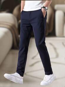 Men's Slim Fit Twill Pants, Original Size, Elastane, Men's Clothing, Factory Direct - Blue - View 5