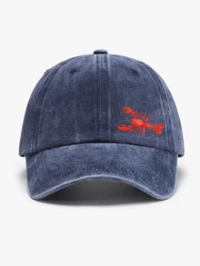 1顶复古水洗龙虾印花夏季防晒棒球帽，酷炫嬉皮嘻哈弯檐帽，可调节遮阳帽，弯檐老爹帽，沙滩/假日 - 水洗帽 - 查看 7