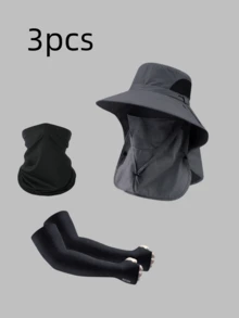 3件套男女通用钓鱼帽套装，时尚夏季户外帽，带领子和面罩，宽檐帽，带面罩和颈套 - 彩色 - 查看 10